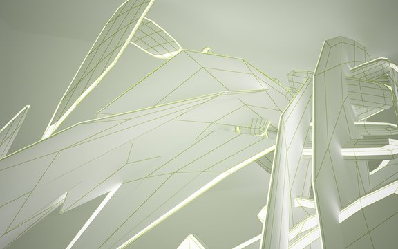 Abstract white interior highlights future. Polygon colored drawing. Architectural background. 3D illustration and rendering