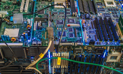 Computer motherboard glowing