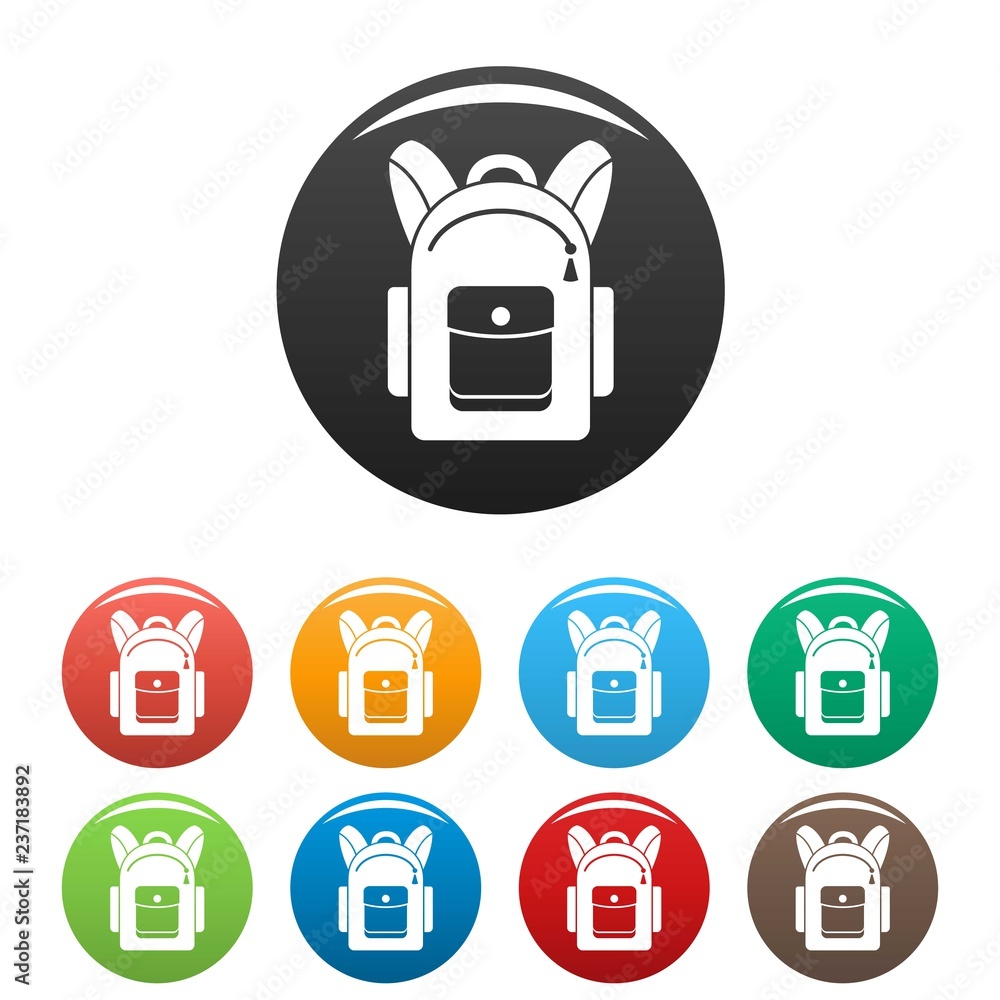 Poster backpack icons set 9 color vector isolated on white for any design