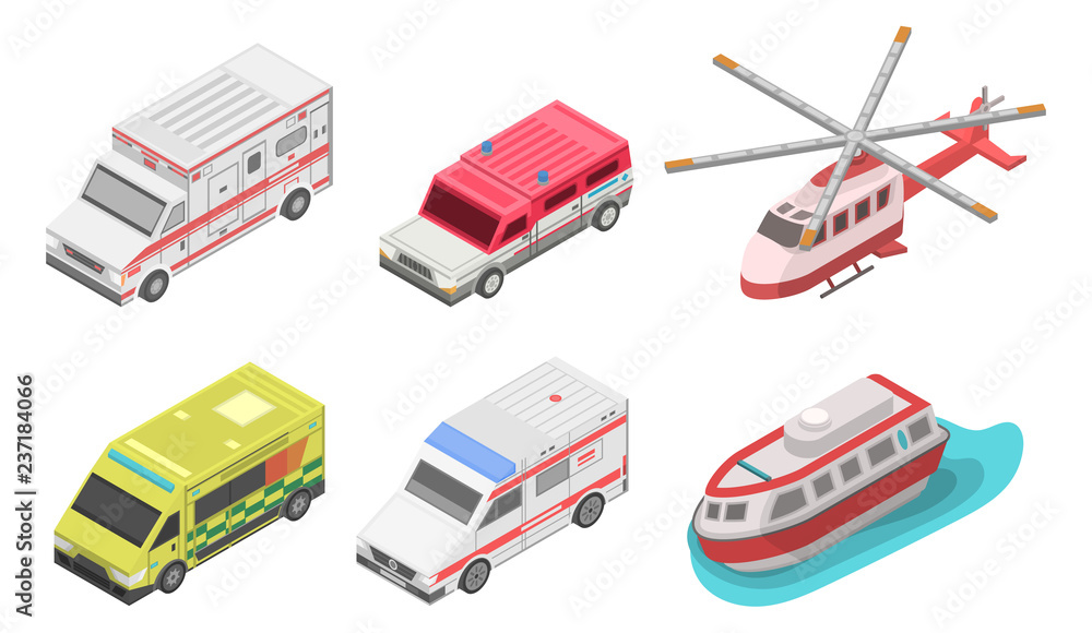 Poster ambulance icon set. isometric set of ambulance vector icons for web design isolated on white backgro