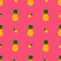 Pineapple seamless pattern. Vector texture on pink background.