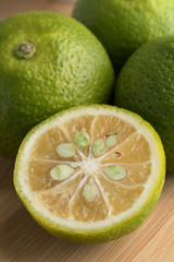  Fresh whole and halved  kabosu citrus fruit