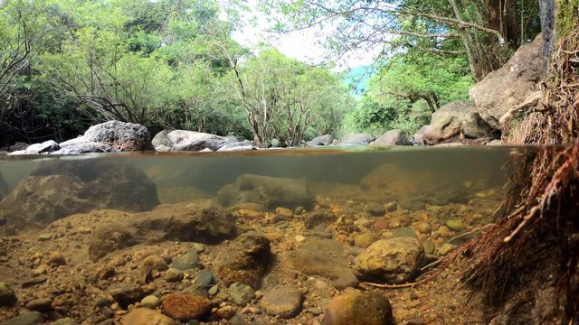 Waterfall close up at Wang Takrai Waterfall in Nakhon Nayok Province, Thailand.