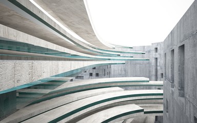 Fototapeta premium Abstract background in the form of high-rise buildings made of dark concrete with blue windows. 3D illustration and rendering