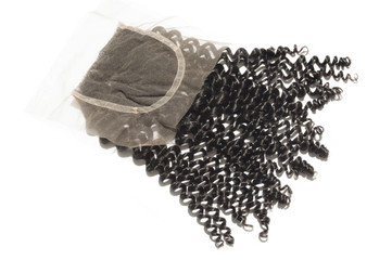 Kinky curly free part black human hair weaves extensions lace closure