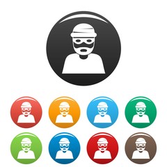 Thief icons set 9 color vector isolated on white for any design