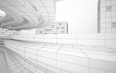 Abstract white interior highlights future. Polygon drawing. Architectural background. 3D illustration and rendering