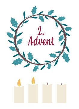 an advent wreath with candles. the 2. Advent.