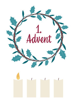 an advent wreath with candles. the 1. Advent.