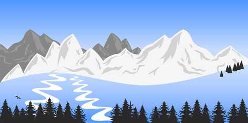 a winter landscape with two ski tracks