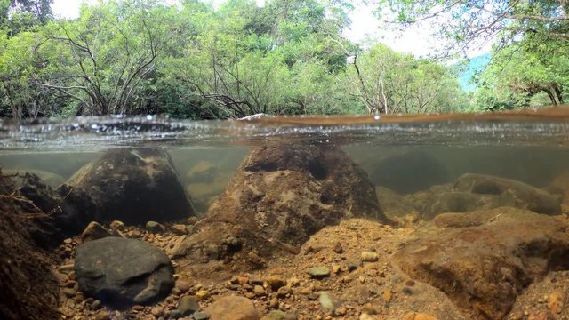 Waterfall close up at Wang Takrai Waterfall in Nakhon Nayok Province, Thailand.