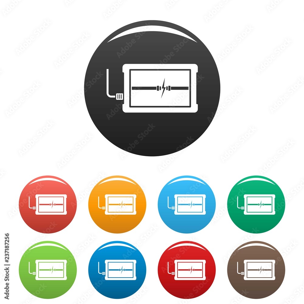 Poster charging device icons set 9 color vector isolated on white for any design