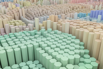 Fototapeta premium Colorful 3D rendering. Shape composition, geometric structure, block for design texture, background.