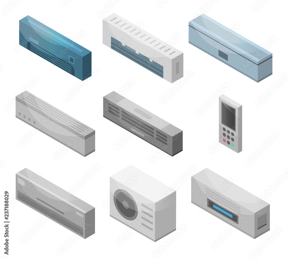 Poster conditioner icon set. isometric set of conditioner vector icons for web design isolated on white bac