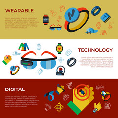 Digital vector wearable technology icons set