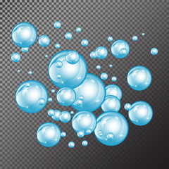 Bubbles underwater texture isolated on transparent background. Fizzy sparkles in water, sea, ocean. Undersea illustration.