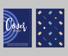 Retro party 80's banner, cover or invitation card with cassete tape. Old style vector poster