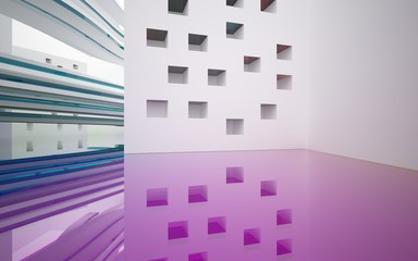Fototapeta premium Abstract white interior with colored gradient glossy lines and floor. 3D illustration and rendering