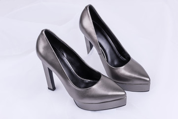 Elegant silver high heel women shoes 
