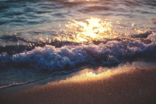 Fototapeta Natural summer beach in sunset background