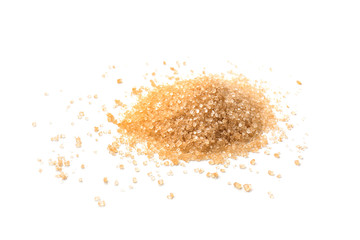 Heap of granulated brown sugar on white background