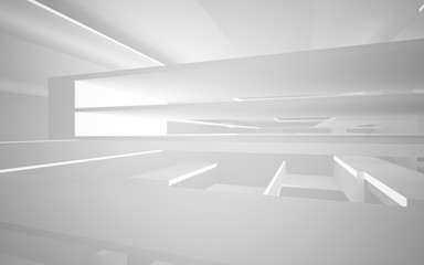 Abstract white interior highlights future. Architectural background. 3D illustration and rendering