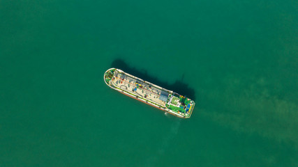 Oil tanker, gas tanker in the high sea.Refinery Industry cargo ship,aerial view,Thailand, in import...
