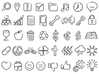 Icon set: 40 thin linear business icons / black and white, vector, isolated