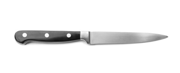Knife with black handle on white background
