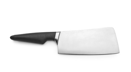 Knife with black handle on white background