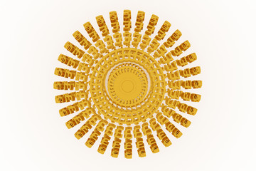 Gold color 3D rendering. Illustrations of business or finance, made up from currency character, sphere or planet for graphic design or wallpapers.