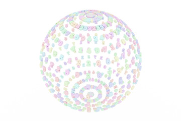 Colorful 3D rendering. CGI typography, made up from number character, sphere or planet for design texture, background.