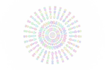 Colorful 3D rendering. Background abstract CGI typography, made up from number character sphere or planet for design, graphic resource.