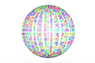 Colorful 3D rendering. Decorative, illustrations CGI typography, made up from number character sphere or planet, for design texture background.