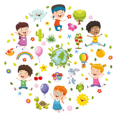 Vector Illustration Of Kids Nature Concept