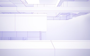 Abstract white interior highlights future. Polygon violet drawing. Architectural background. 3D illustration and rendering