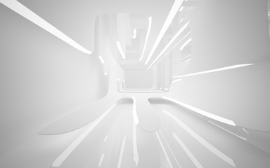 Abstract smooth white interior of the future. Night view from the backlight. Architectural background. 3D illustration and rendering 