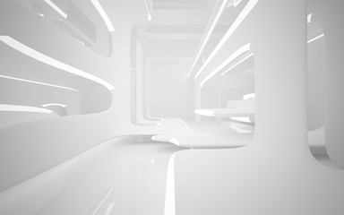 Abstract smooth white interior of the future. Night view from the backlight. Architectural background. 3D illustration and rendering 