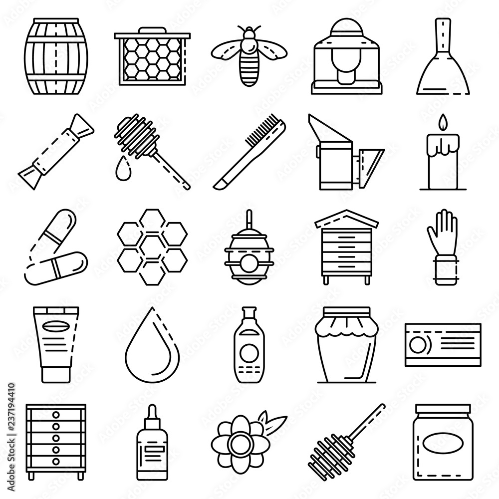 Poster apiculture icon set. outline set of apiculture vector icons for web design isolated on white backgro