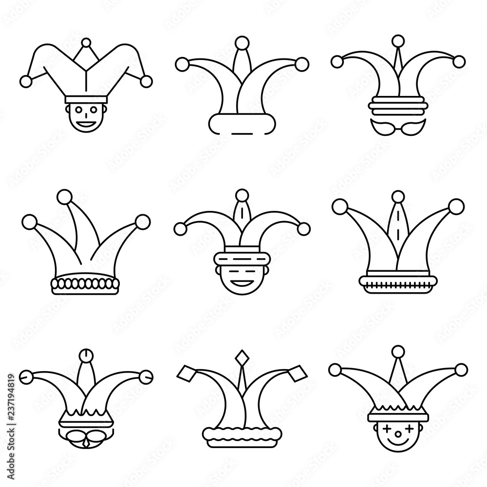 Poster jester icon set. outline set of jester vector icons for web design isolated on white background