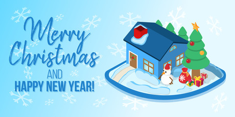 Merry Christmas concept banner. Cartoon banner of Happy New Year vector concept for web, giftcard and postcard