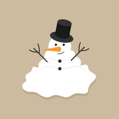 Cute melted snowman vector illustration icon. Winter, holiday, christmas funny snowman. Isolated on beige background.
