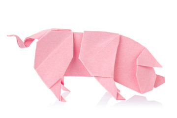 Pink pig of origami