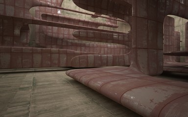 Obraz na płótnie Canvas Empty smooth abstract room interior of sheets rusted metal and beige concrete. Architectural background. 3D illustration and rendering