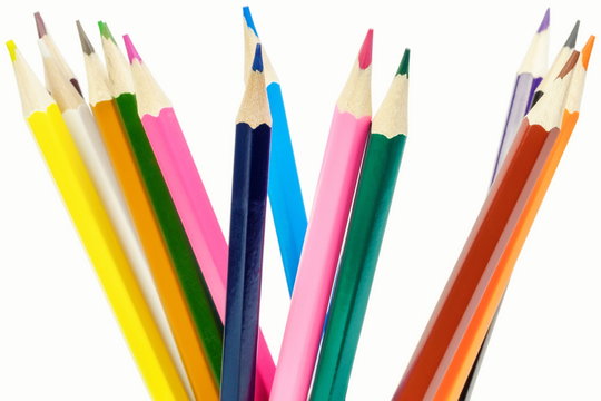 Color pencils pile on white background