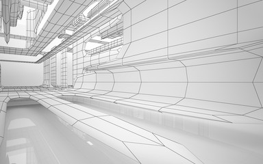 Abstract white interior highlights future. Polygon drawing. Architectural background. 3D illustration and rendering