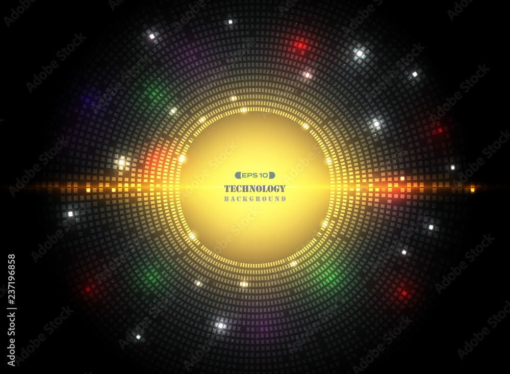 Poster abstract of dark circle square pattern technology in futuristic colorful technology with mix spots o