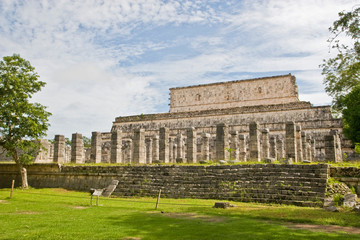 Fototapeta na wymiar Chichen-Itza Columns in the Temple of a Thousand Warriors Maya ruins, Yucatan, Mexico