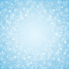 Fototapeta premium Christmas of center blue sky snowflakes pattern background.