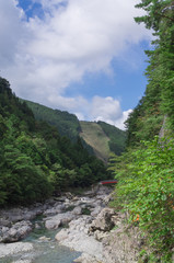 Fototapeta na wymiar Mountain river flowing through the Mitarai ravine Nara.